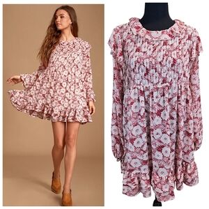Free People These Dreams Floral Ruffle Mini Dress XS Boho Cottagecore Festival